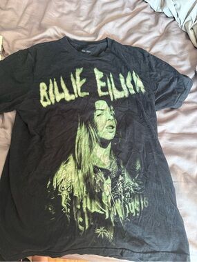 Woman's neon green  and black Billie Ellish tee medium